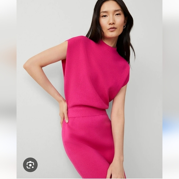 NWT Ann Taylor Petite Ribbed Blouson Sweater Dress Hot Pink Poppy XSP - Picture 3 of 11